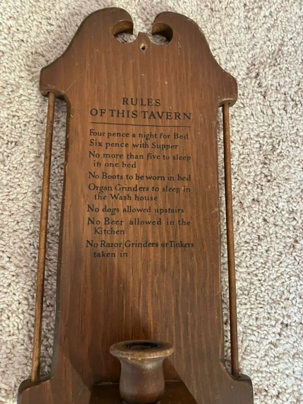 Wooden Tavern Rules Wall Sconce with Candle Holder - Brown